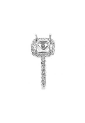 Semi-Mount Square Halo Engagement Ring with Diamonds Set in 18k White Gold