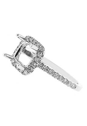 Semi-Mount Square Halo Engagement Ring with Diamonds Set in 18k White Gold