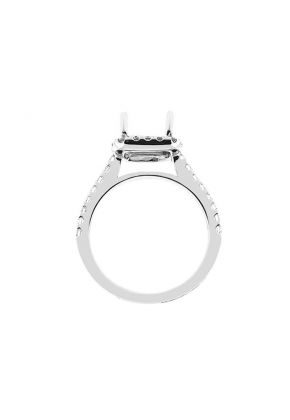 Semi-Mount Square Halo Engagement Ring with Diamonds Set in 18k White Gold