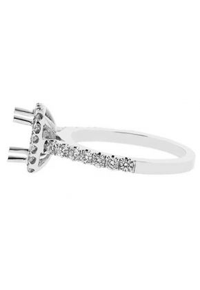 Semi-Mount Square Halo Engagement Ring with Diamonds Set in 18k White Gold