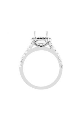 Semi-Mount Square Halo Engagement Ring with Diamonds Set in 18k White Gold