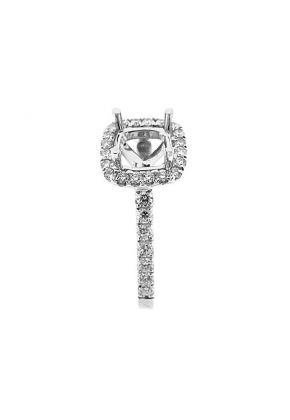 Semi-Mount Square Halo Engagement Ring with Diamonds Set in 18k White Gold