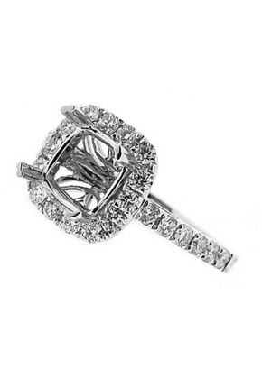 Semi-Mount Square Halo Engagement Ring with Diamonds Set in 18k White Gold