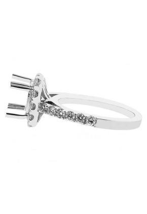 Semi-Mount Square Halo Engagement Ring with Diamonds Set in 18k White Gold
