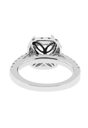Semi-Mount Square Halo Engagement Ring with Diamonds Set in 18k White Gold