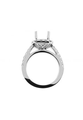 Semi-Mount Square Halo Engagement Ring with Diamonds Set in 18k White Gold