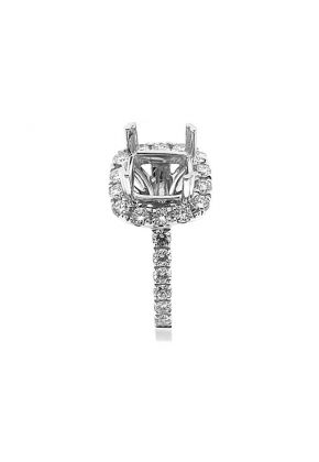 Semi-Mount Square Halo Engagement Ring with Diamonds Set in 18k White Gold