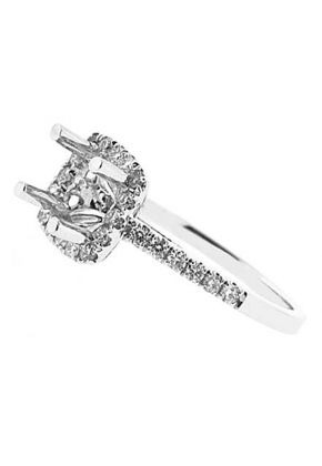 Semi-Mount Square Halo Engagement Ring with Diamonds Set in 18k White Gold