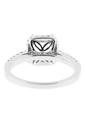 Semi-Mount Square Halo Engagement Ring with Diamonds Set in 18k White Gold
