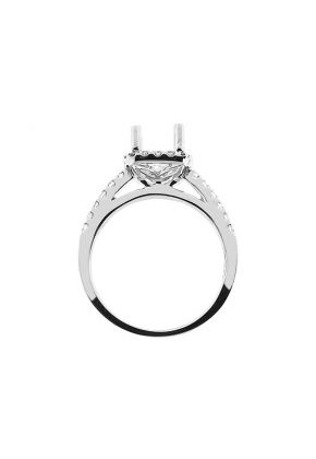 Semi-Mount Square Halo Engagement Ring with Diamonds Set in 18k White Gold
