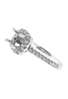 Semi-Mount Square Halo Engagement Ring with Diamonds Set in 18k White Gold