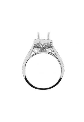 Semi-Mount Square Halo Engagement Ring with Diamonds Set in 18k White Gold