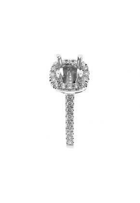 Semi-Mount Square Halo Engagement Ring with Diamonds Set in 18k White Gold