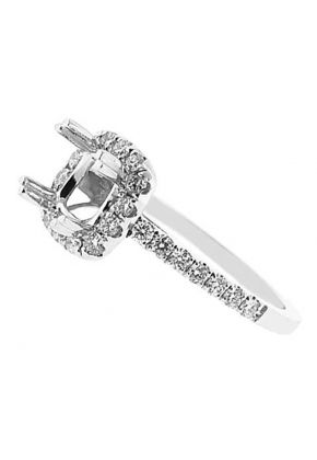 Semi-Mount Square Halo Engagement Ring with Diamonds Set in 18k White Gold
