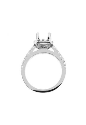 Semi-Mount Square Halo Engagement Ring with Diamonds Set in 18k White Gold