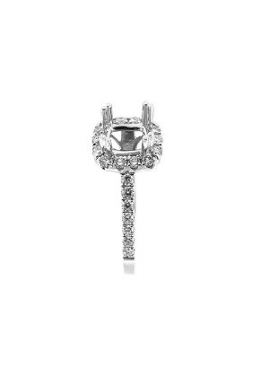 Semi-Mount Square Halo Engagement Ring with Diamonds Set in 18k White Gold