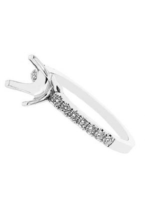 Semi-Mount Engagement Ring with Prong Set Round Diamonds in 18k White Gold