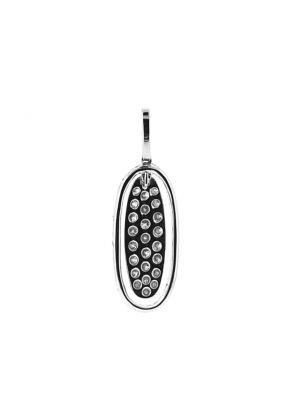 Long Oval Halo Style Pendant with Round Diamonds in 18k White Gold