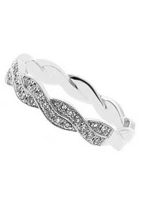 Milgrain Vintage Style Twist Diamond Wedding Band in 18K White Gold