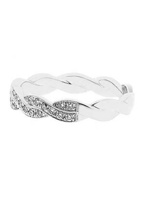 Milgrain Vintage Style Twist Diamond Wedding Band in 18K White Gold