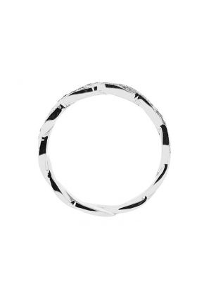 Milgrain Vintage Style Twist Diamond Wedding Band in 18K White Gold