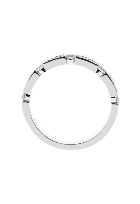 Diamond Vintage Style Milgrain Channel & Prong Set Wedding Band in 18K White Gold