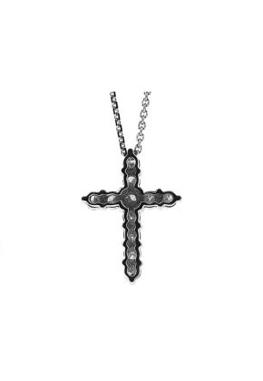 Cross Pendant with Prong Set Diamond Rounds in 14k White Gold
