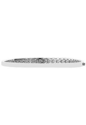 Double Row Bangle Bordered by Two Smaller Rows of Round Diamonds in 18k White Gold