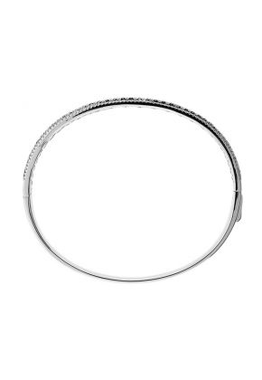 Double Row Bangle Bordered by Two Smaller Rows of Round Diamonds in 18k White Gold