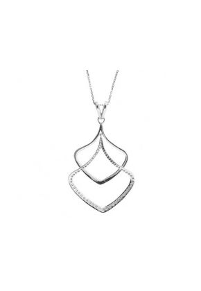 Dangling Double Diamond Shaped Pendant with Diamond Rounds in 14k White Gold