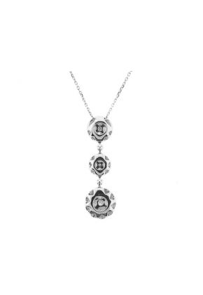 Triple Cluster Dangling Pendant with Round Diamonds Surrounded by Diamond Halos in 18k White Gold
