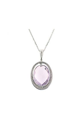 Amethyst Oval Pendant with Single Halo of Pav?? Set Diamonds in 18K White Gold