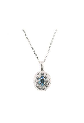 Double Halo Style Solitaire Sapphire Pendant with Diamond Rounds Set in 18K White Gold