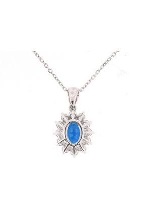 Solitaire Sapphire Oval Pendant Surrounded with Diamond Rounds Set in 18K White Gold