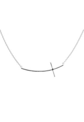 Sideways Cross Necklace with Diamond Rounds in 14K White Gold