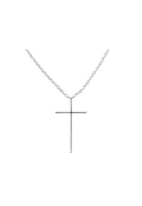 Thin Single Row Cross Pendant with Diamond Rounds Set in 18k White Gold