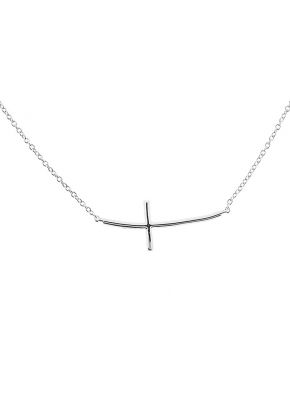 Sideways Cross Necklace with Round Diamonds in 18k White Gold