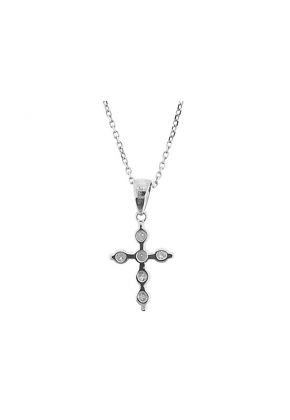 Cross Pendant with Prong Set Diamond Rounds Set in 18k White Gold