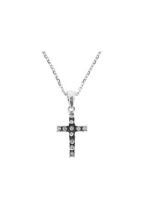 Cross Pendant with Prong Set Diamond Rounds in 18k White Gold