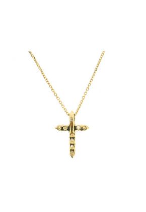 Cross Pendant with Diamond Rounds Set in 18k Yellow Gold