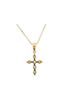 Cross Pendant with Diamond Rounds Set in 18k Yellow Gold