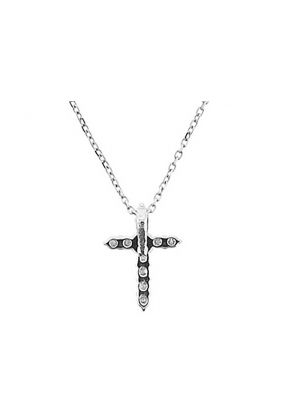 Tiny Cross Pendant with Round Diamonds Set in 18k White Gold