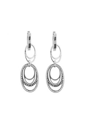Interlocking Oval Dangling Hoop Earrings with Diamonds in 18k White Gold