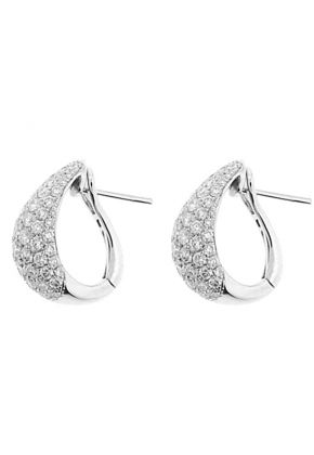 Curved Huggie Earrings with Pav?? Set Diamonds in 18k White Gold