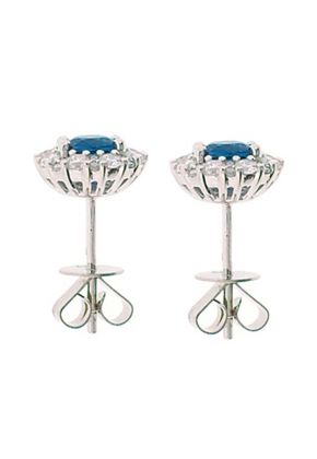 Oval Sapphire Stud Earrings with Diamond Halo in 18K White Gold