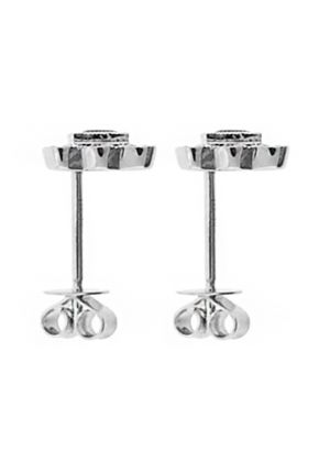 Vintage Inspired Ruby Post Back Stud Earrings with Diamond Rounds and Beaded Milgrain in 18K White Gold