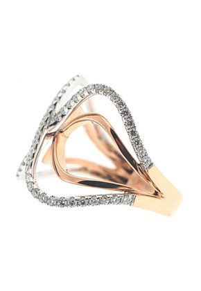 Two Tone X Style Crossover Statement Ring in 18K Rose Gold with Diamonds Set in 18K White Gold