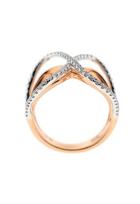 Two Tone X Style Crossover Statement Ring in 18K Rose Gold with Diamonds Set in 18K White Gold