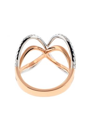 Two Tone X Style Crossover Statement Ring in 18K Rose Gold with Diamonds Set in 18K White Gold