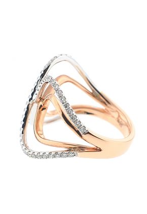 Two Tone X Style Crossover Statement Ring in 18K Rose Gold with Diamonds Set in 18K White Gold